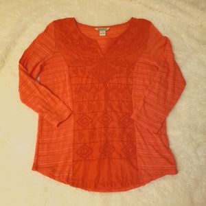 Lucky brand orange 3/4 length sleeve top, Small